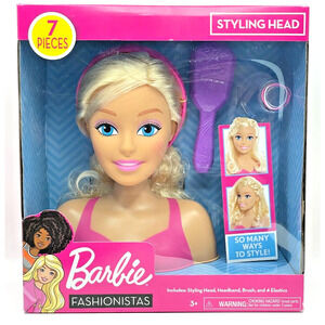 Barbie Fashionistas Styling Head 7 Piece Set Blonde Hair NIB Brush Headband Ties